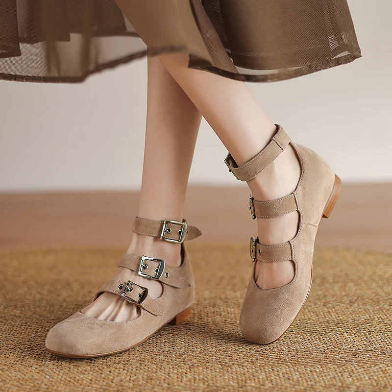 

Genuine Leather Sheepskin Women's Sandals, Narrow Band Ankle Strap Belt buckle Mary Janes Shoes,Low heels Fashion Women Shoes