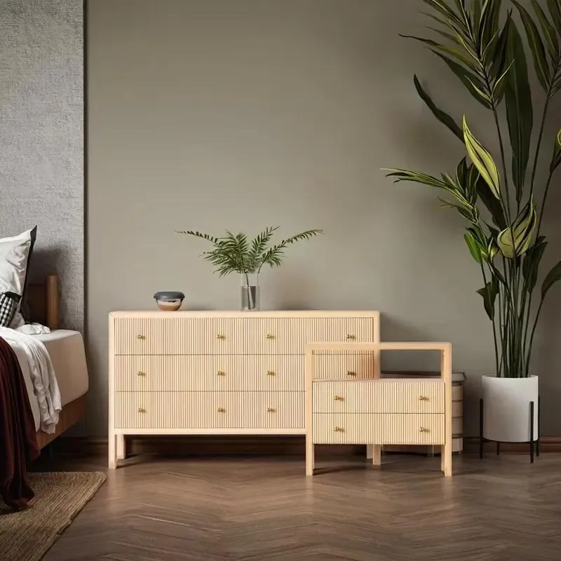 Modern Solid Wood Corrugated Slab Bedside Table Drawer Factory Direct Sales Coffee Table Living Room Home Bedroom