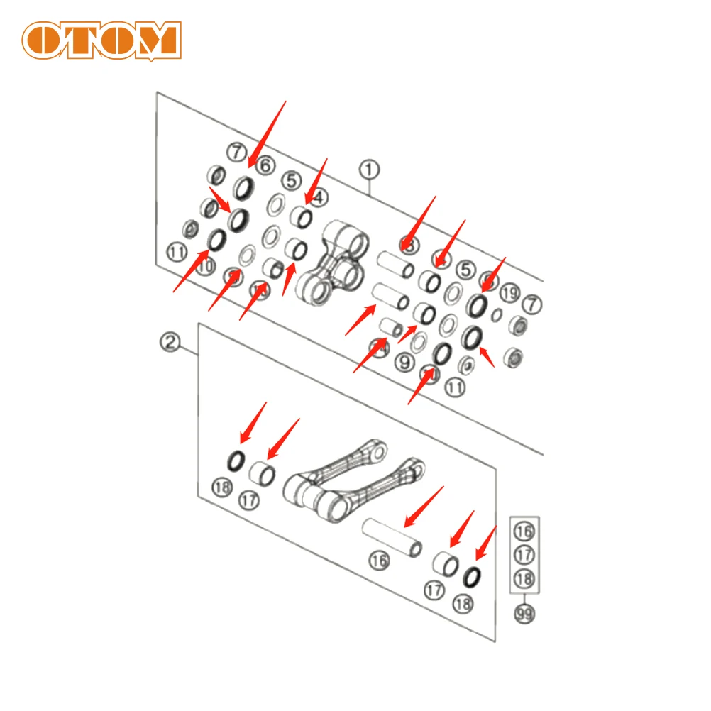 OTOM Motorcycle Shock Triangle Lever Linkage Arm Bearing Seal Bushing Repair Kit For KTM EXC SXF XCF HUSQVARNA FC 125 250 450