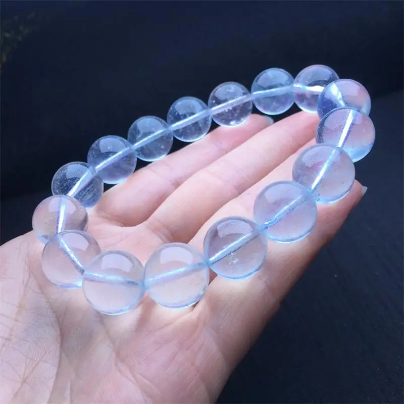 14MM Natural Aquamarine Bracelet Fortune Energy Mineral String Woman Amulet Jewelry Healing Gift 1PCS