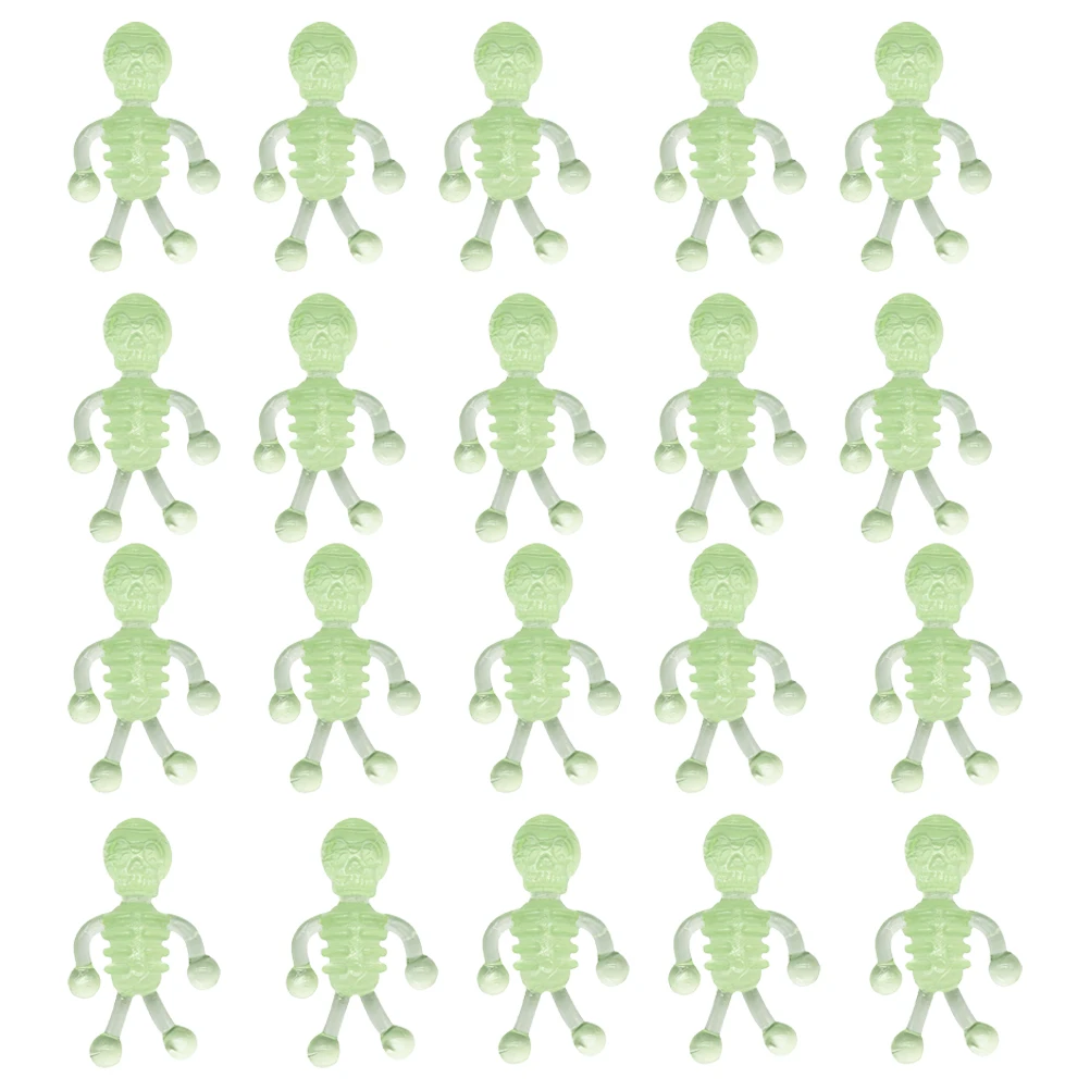 

20pcs Luminous Toys Stretchable Glow Dark Halloween Party Favors Kids Prank Decorations Scary TPR Small Skull Night
