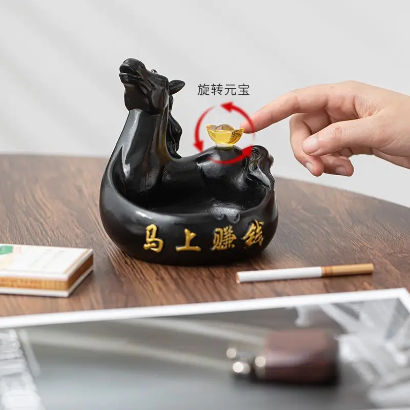 2026 New Style Horse Success Retro Ashtray with Lid Creative Personalized Office Living Room Home Decor Anti Ash Flying