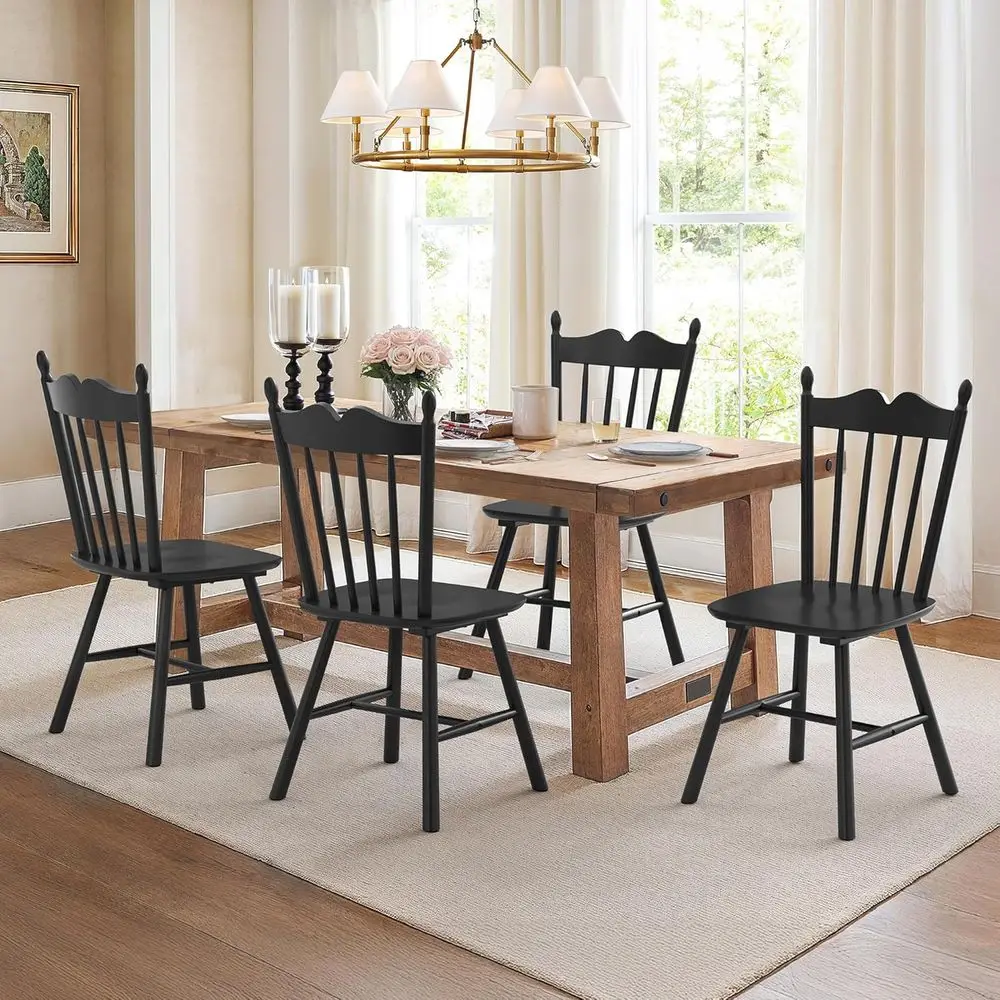

Set of 4 Modern Windsor Style Dining Chairs with Thickened Backrest for Kitchen or Dining Room, Supporting Up to 350 lbs
