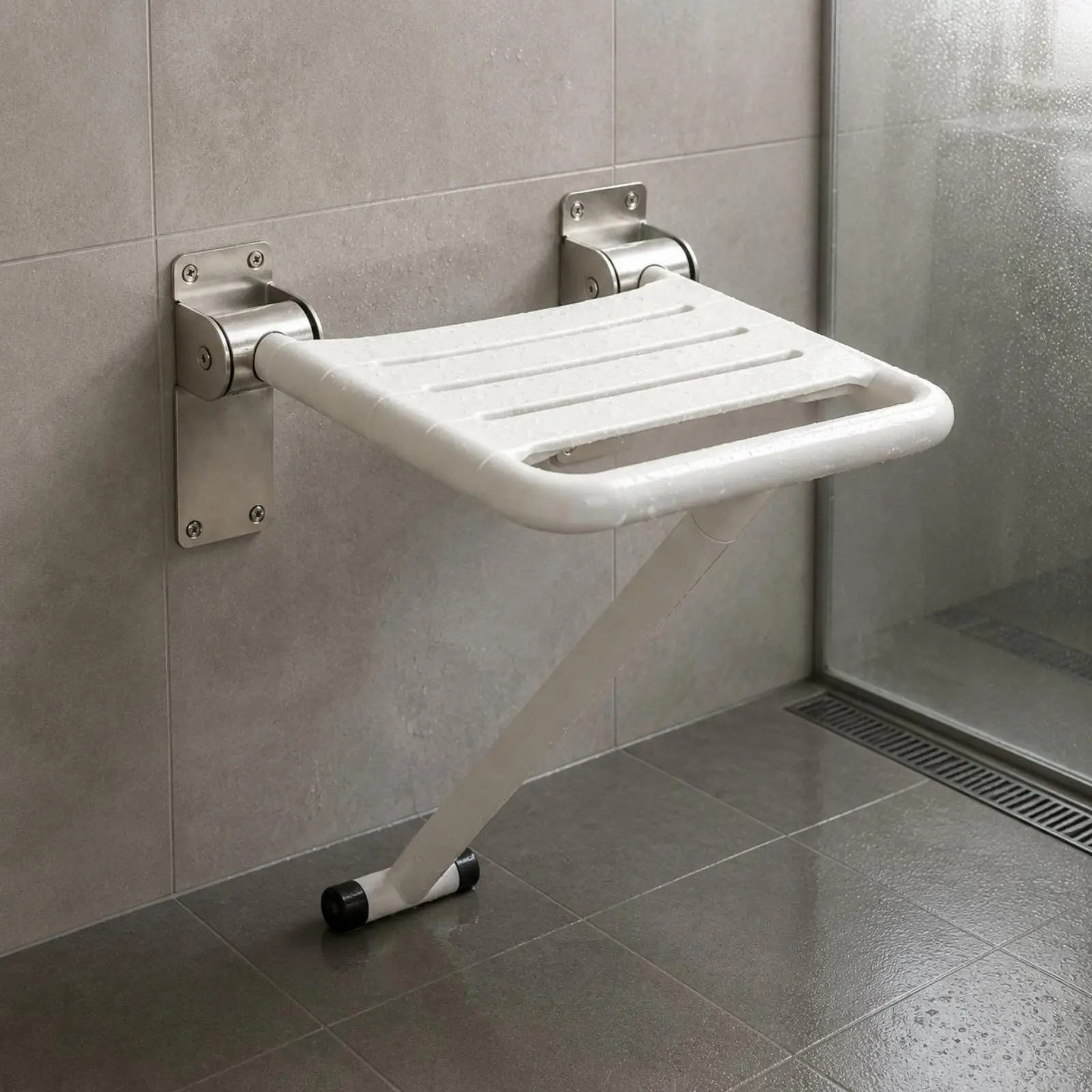 Wall Mounted Shower Seat Anti-Slip Folding Shower Seat Bathroom Aid Space Saving Stable for Disabled People