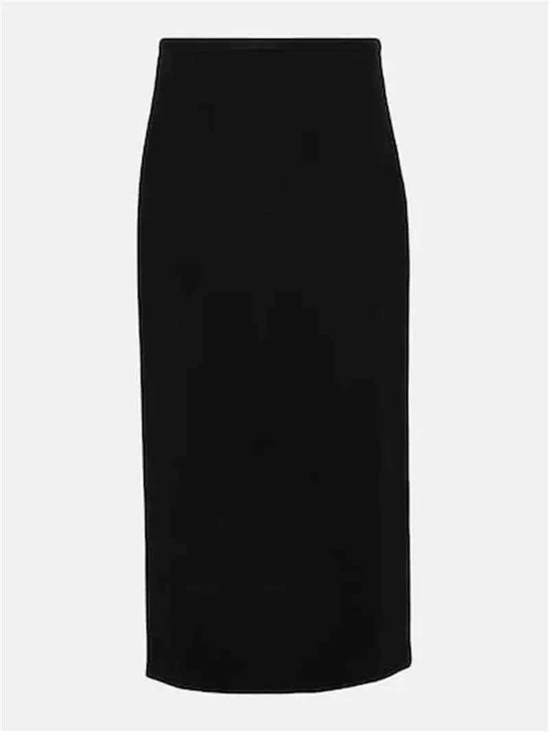 Back Slit Women Zipper Solid Color Straight Woolen Midi Skirt Spring