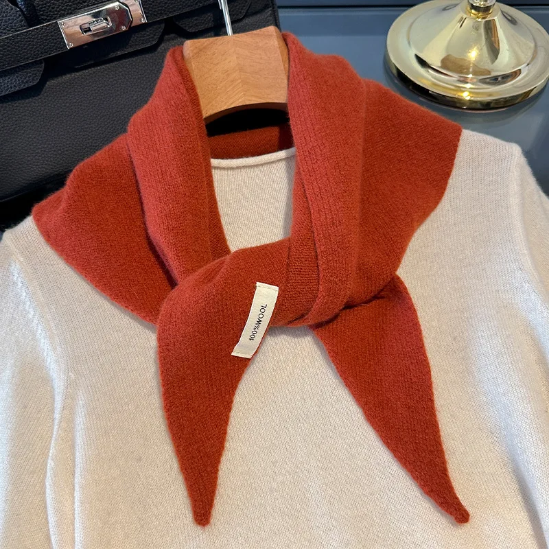 Gestrickter Schal für Damen, 100 % Wolle, warme Winterschals, helles einfarbiges Design, verdickter Schal, weicher Dreieck-Pashmina-Ausschnitt, 2025, NEU