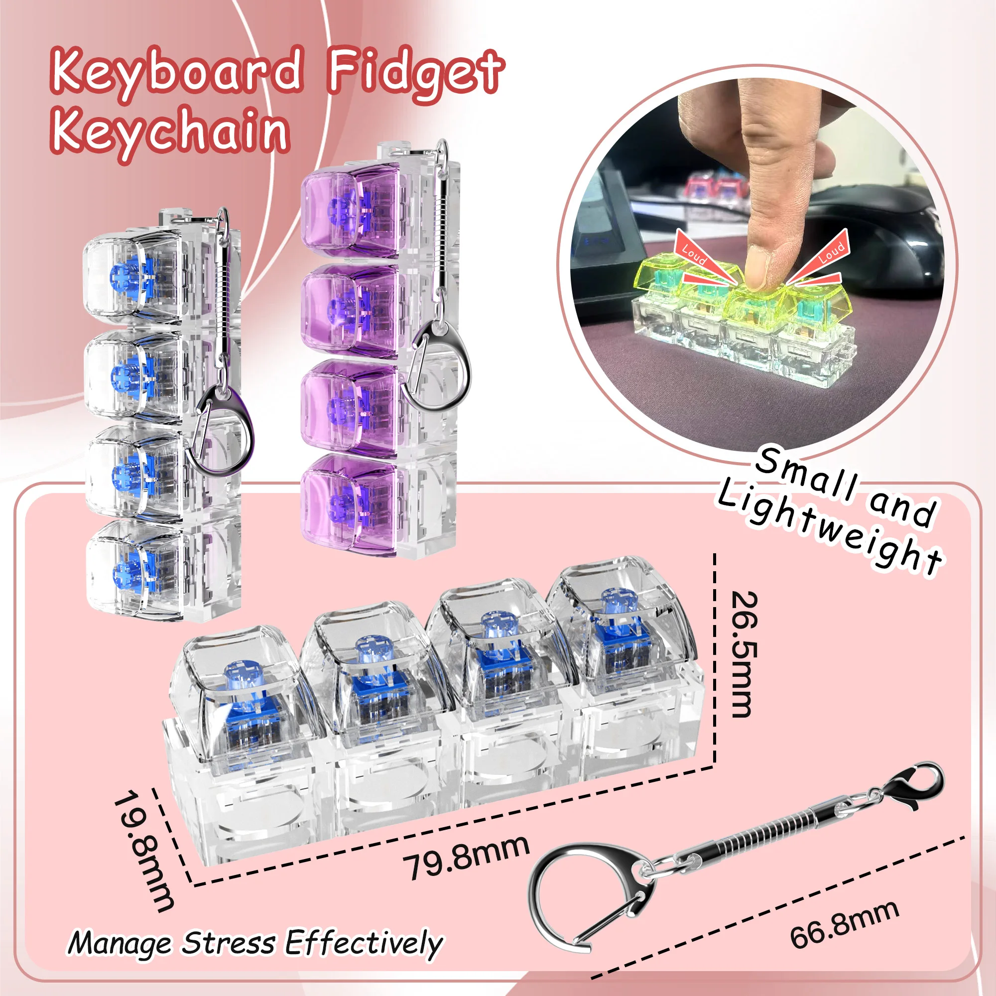 

Finger-tip stress-relief toy, keyboard key design Office stress relief, release tension and unwind Keychain for easy portabilit