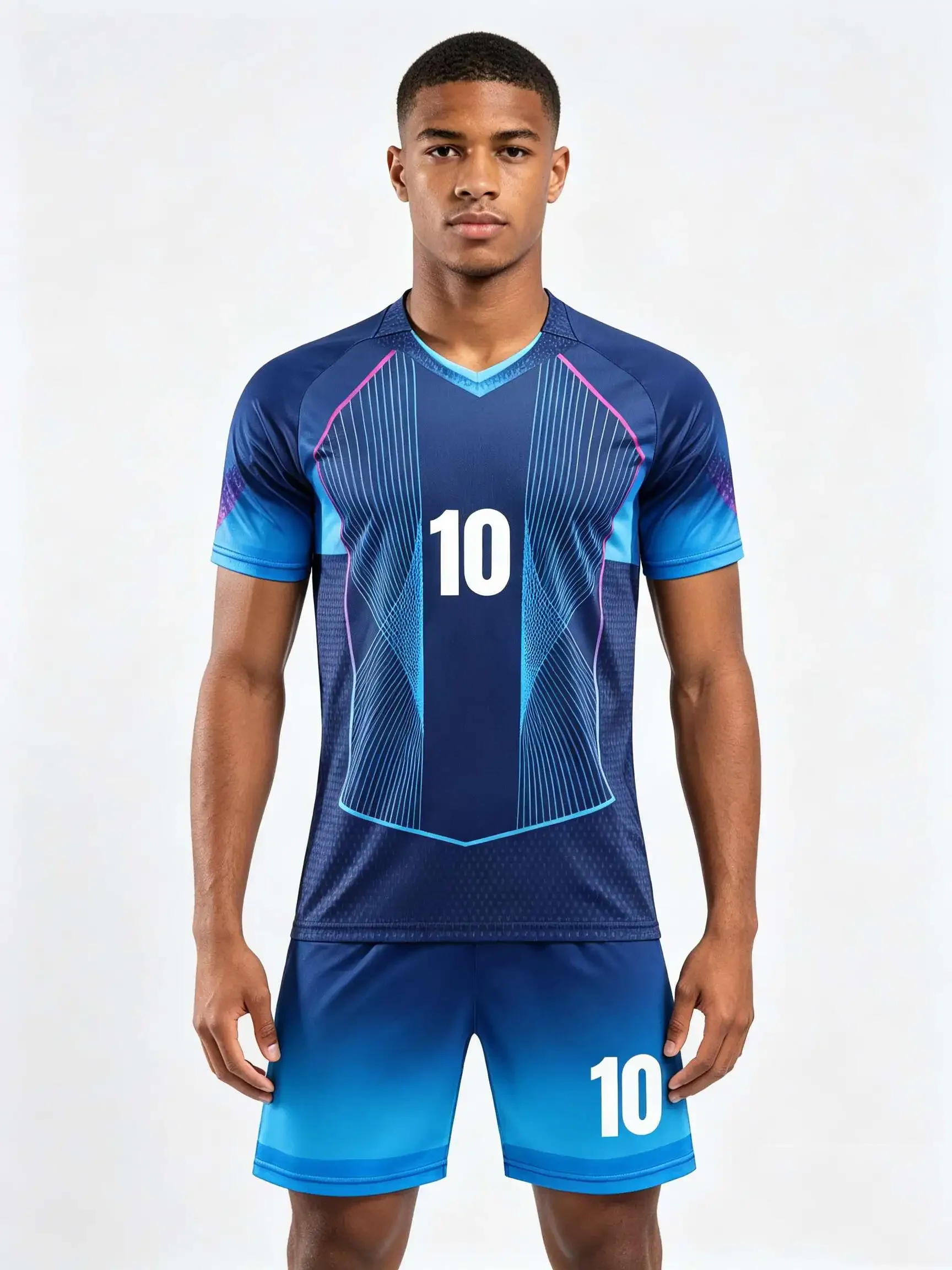 26/27 Unisex Blank Soccer 2‑Piece Set, Kids Adults Parent‑Child  dark blue  Blue jersey with color-blocking/panelling