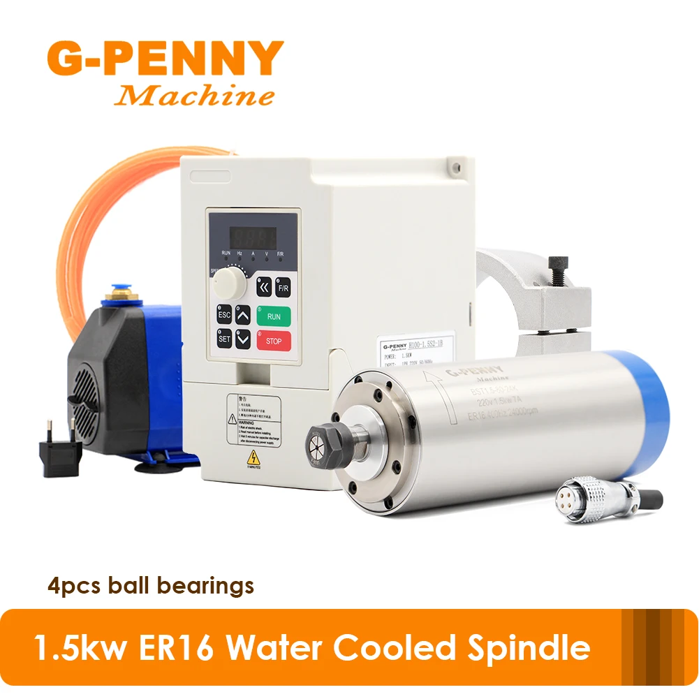 

G-Penny 1.5KW ER16 Water Cooled Spindle Motor & 1.5kw H100 Motor speed controller & 80mm Bracket & 75W Water Pump