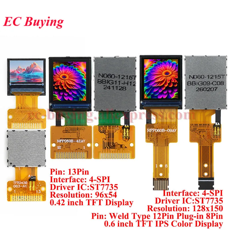 5 шт./1 шт. 0.42/0.6-дюймовый IPS TFT LCD дисплейный модуль, экран 0.42''/0.6'', 96x54/128x150, драйвер ST7735, SPI Serial HD, 12-контактный/8-контактный/13-контактный