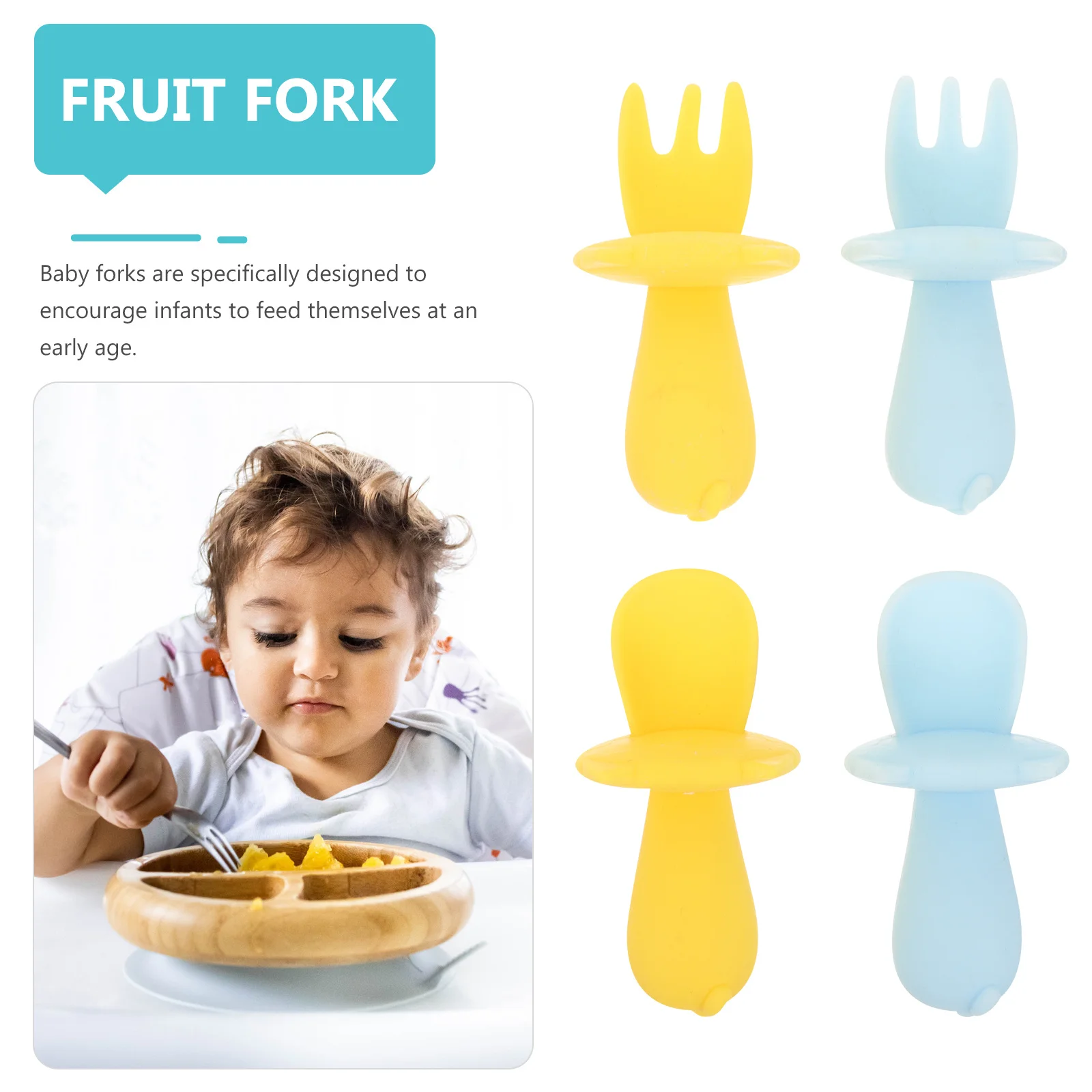 2 قطعة مجموعة ملاعق شوكة الطفل سيليكون لينة حافة مستديرة أدوات المائدة تغذية الرضع طفل الطعام توريد شوكة وملعقة الطفل #2