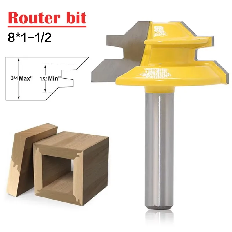 45 Degree Milling Cutter Router Bit Set Wood Cutter Carbide 8mm Shank Mill Woodworking Trimming Straight Carving Cutting Tools