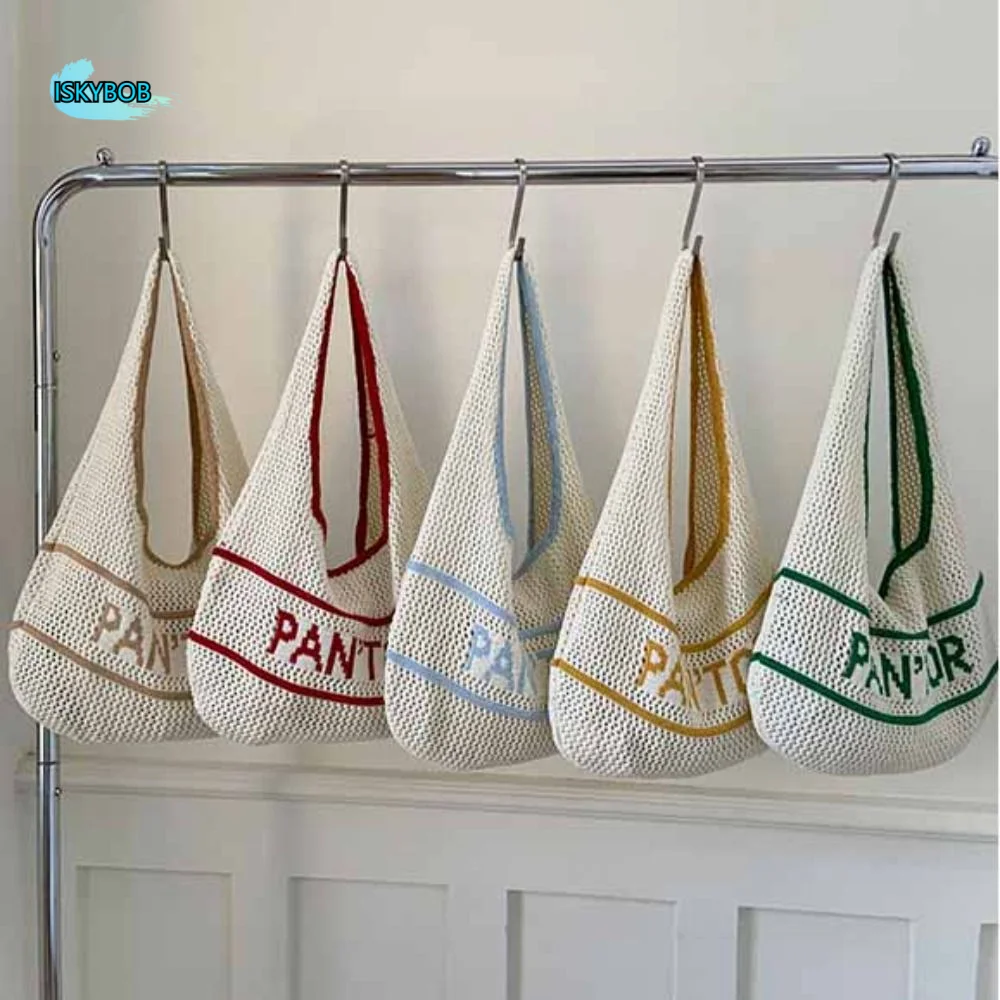 

Solid Color Knitting Shoulder Bag Inner Bag Korean Style Crochet Tote Bag Hollow Out Large Capacity Casual Woven Handbag Summer