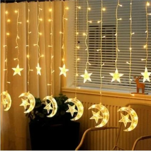 Feast Day Light Color Moon & star Pattern Christmas Curtain LED-Adjustable 5 Fonksiyonlu