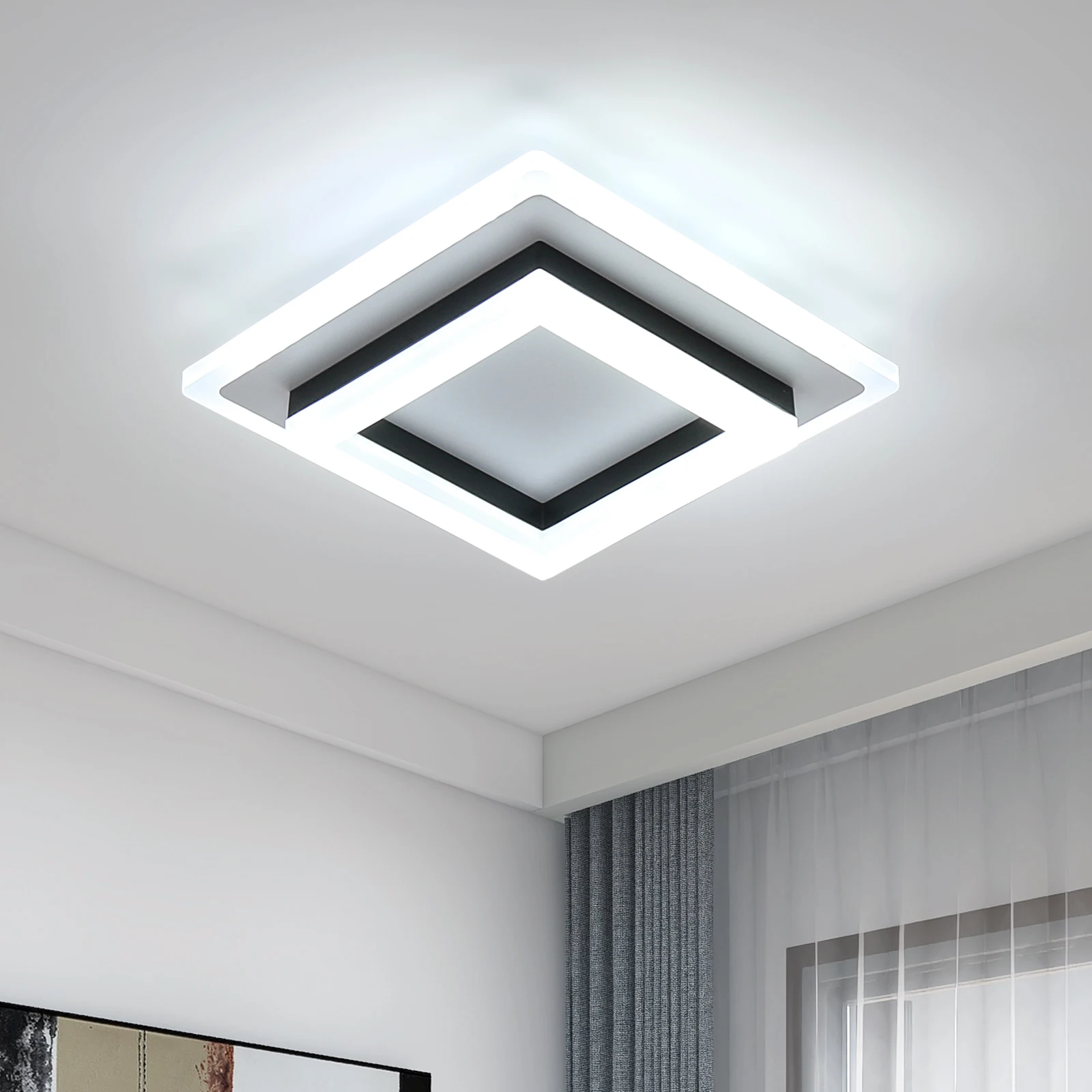 Plafoniera quadrata in acrilico da 24 W, Ra=80, plafoniera a luce bianca 6500 K, adatta per camere da letto, sala da pranzo, corridoi