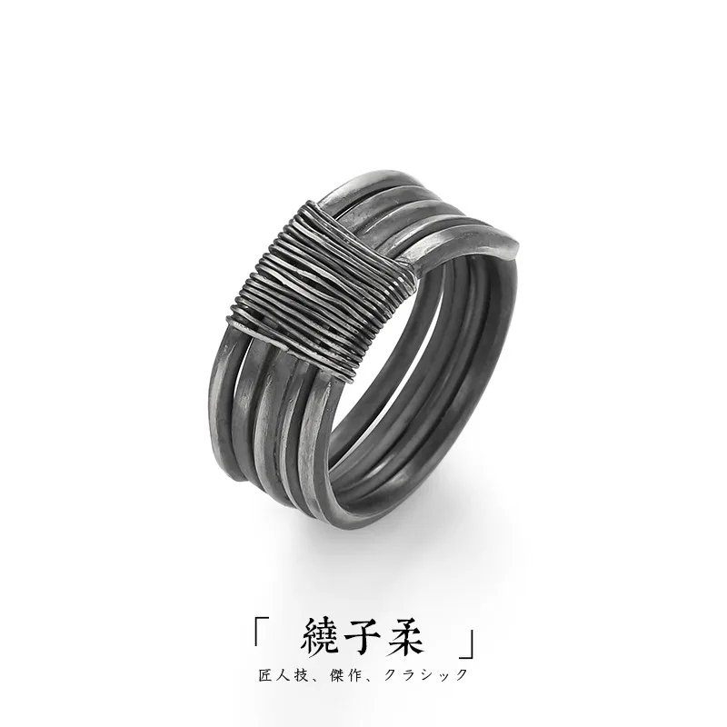 QEENKISS 925 Sterling Silver Ring for Men Male Vintage Adjustable Twine Wind Ring Fine Jewelries Wholesale Party Gift RG6773