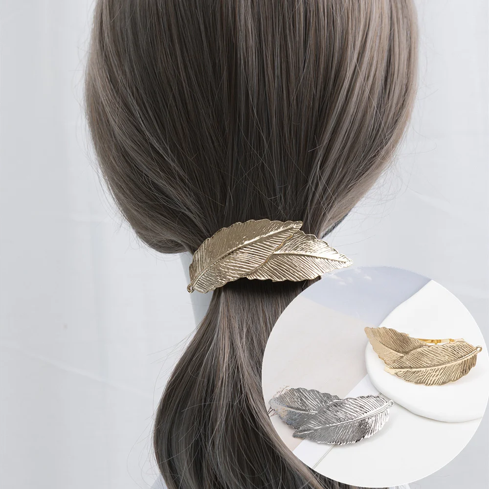 Vintage Metal Feather Leaf Shape Barrettes For Women Girls Beauty Alloy Gold Silver Bobby Pins Lady Party Jewelry Hair Clips