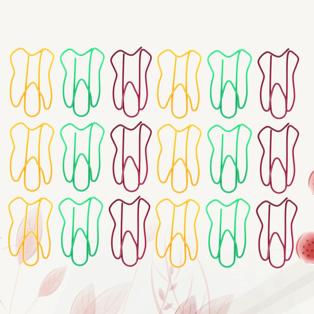 50Pcs Adorable Tooth Design Paper Clips Strong Grip Metal Clips for Stationery Organization Kids Reward Letter Holder Random