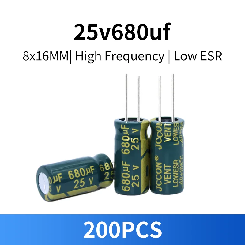 200PCS 25V 680uf Capacitor Low ESR High Frequency 8*16mm Aluminum Electrolytic Capacitor 8*16