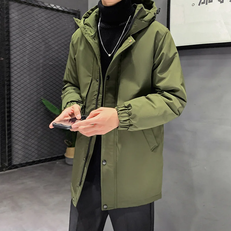

Winter Men White Duck Down Jacket Medium-Long Casual Thickened Warm Coat Men's Outdoor Hooded Parka Trend Fashion Overcoat Male