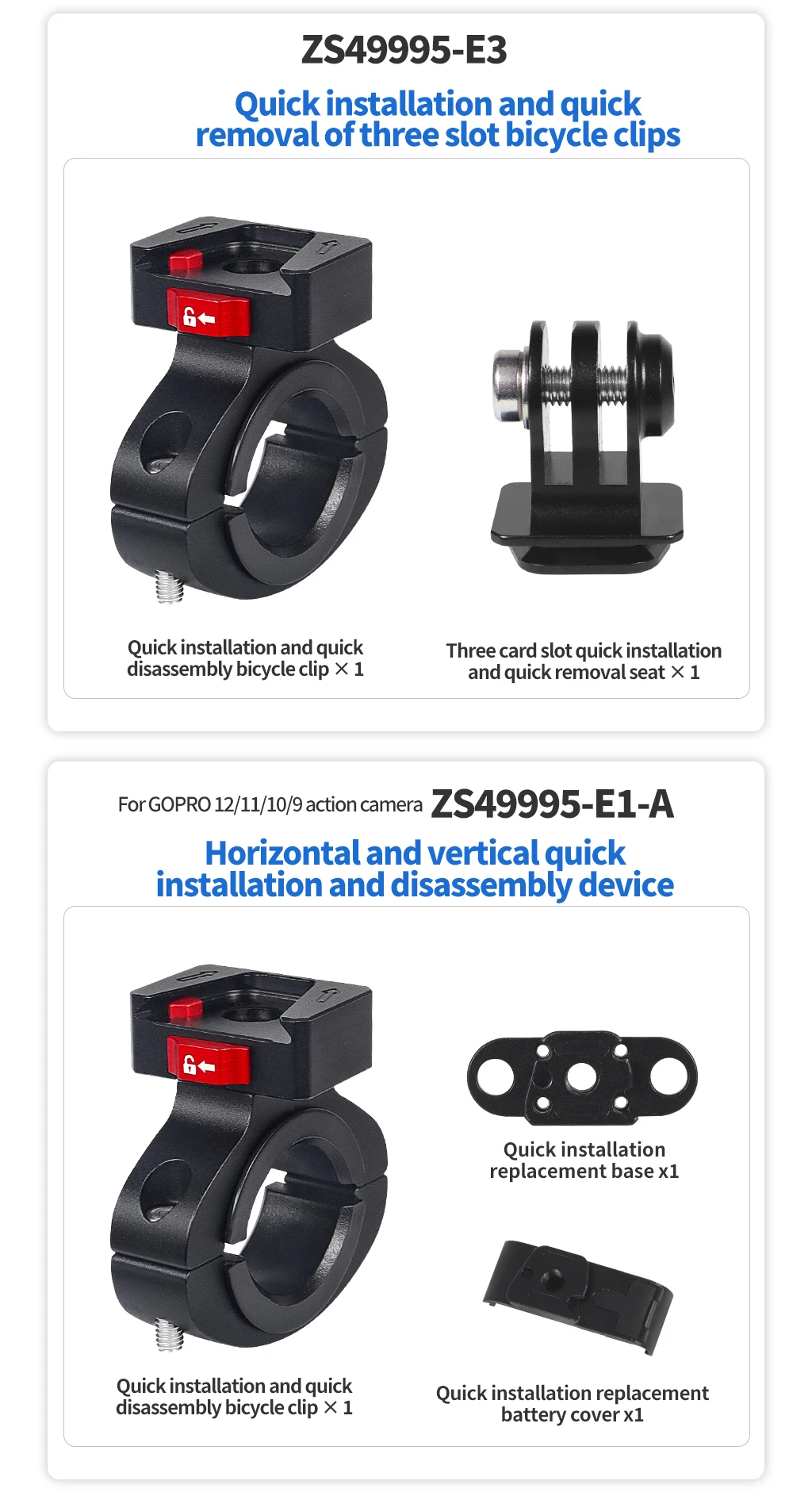 360 drehbarer Fahrrad kamera halter Schnell verschluss Split Mount Lenker klemme Motorrad halterung für Gopro Hero 13 12 11 Dji Action 4 – Detail 32