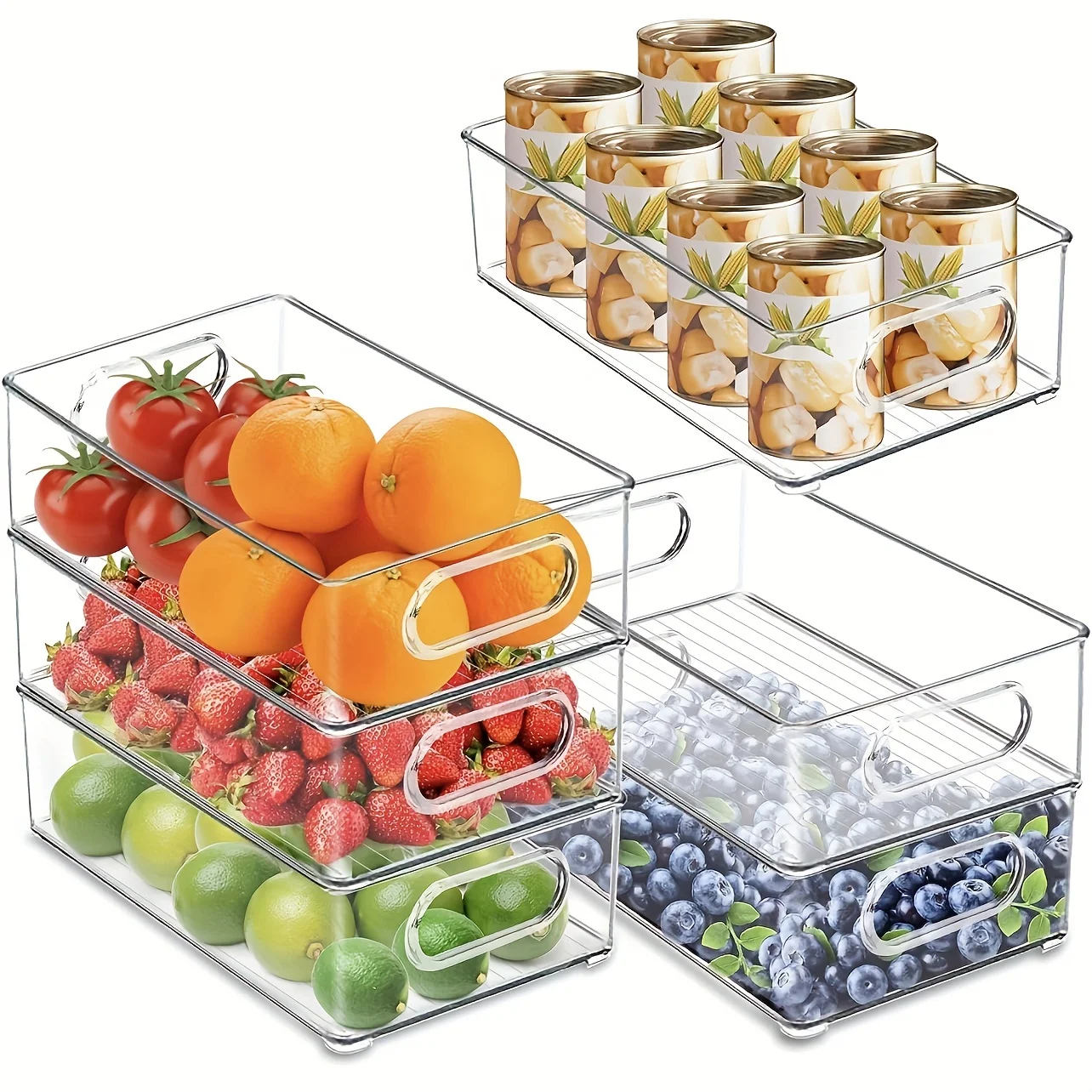 

2 4 6Pcs Stackable Refrigerator Storage Box With Handle And Transparent Compartment Suitable For Kitchen Refrigerator Fruit Box