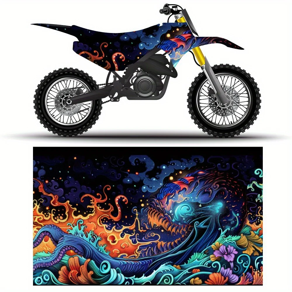 Cosmic Dragon Flames Art motorfiets vinyl wrap, sticker sticker, spatwaterdicht, eenvoudig te installeren, duurzaam gepersonaliseerde motorfiets