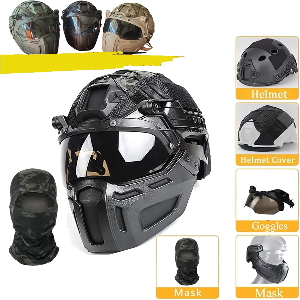 Tactical Airsoft Fast Helmet Set  with Helmet Cover Full Face Paintball Mask Goggles  for Outdoor Paintball Hunting CS CBQ Game