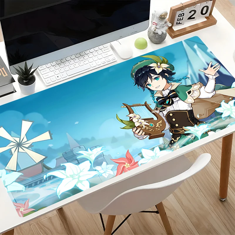 Gaming Mouse Pad G-genshin Impact Venti Extended Mouse Pad Computer Keyboard Desk Mat Non-Slip Gamer Accessories Large Mousepad