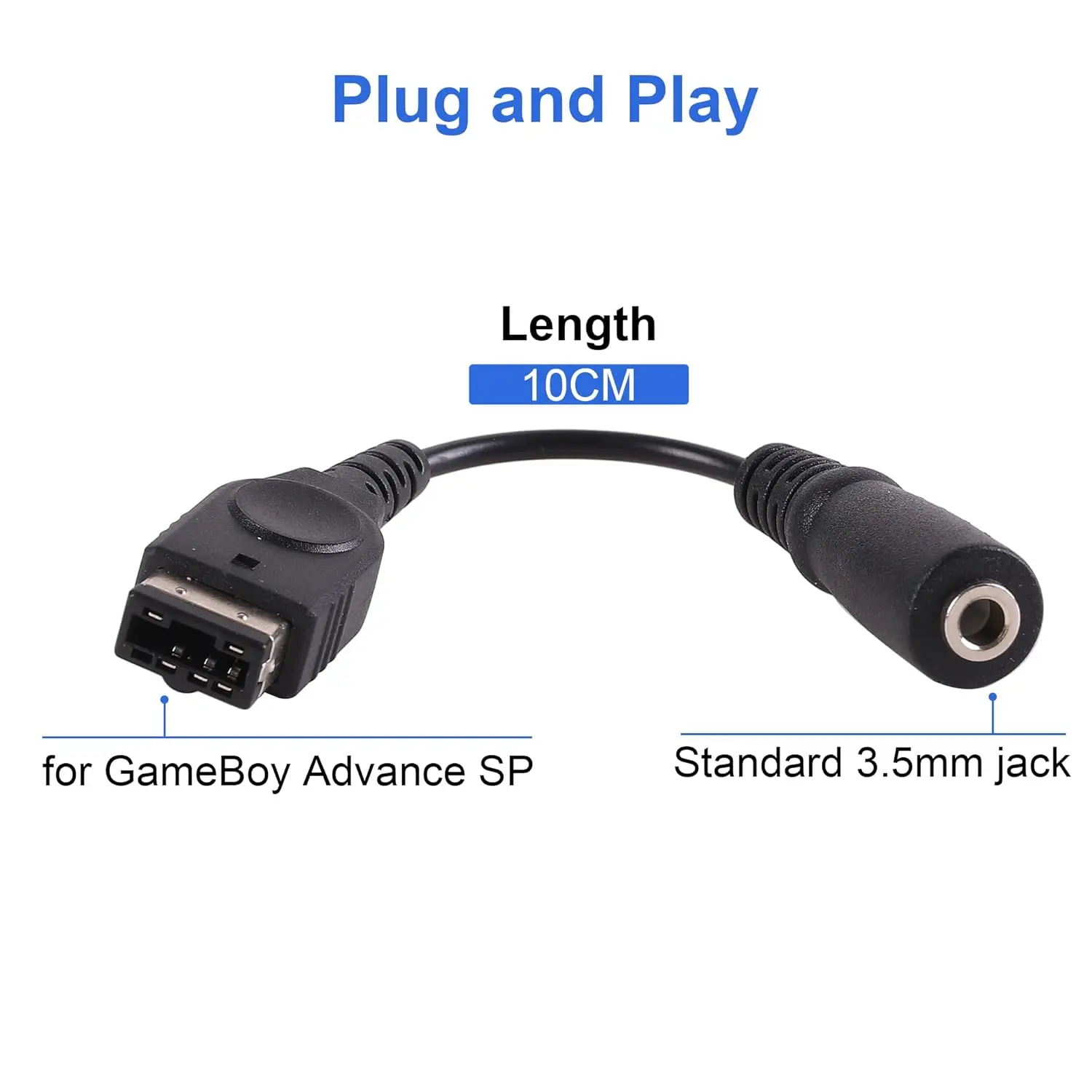Black 3.5mm Headphone Adapter Cable,for Game boy Advance for GBA-SP Cable，for Game Boy Advance