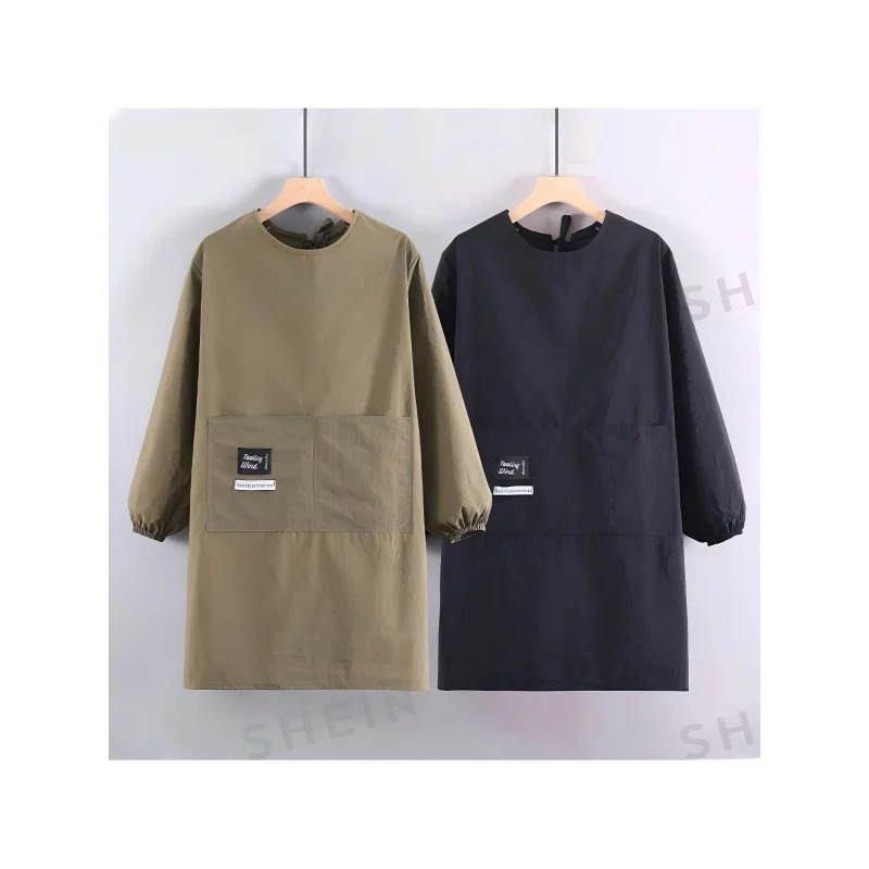 Solid Color Kitchen Apron Waterproof Long Sleeve Coffee House Aprons Breathable Cross Back Catering Work Clothes - view 6