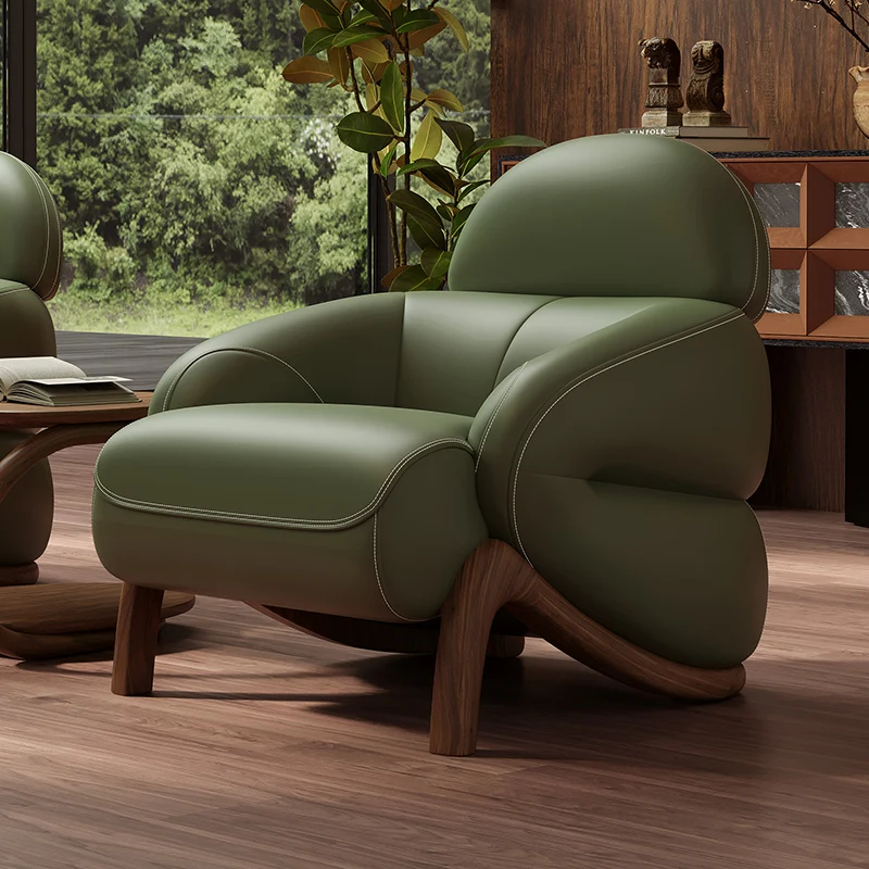 Small apartment living room thickened first layer cowhide retro casual single sofa chair