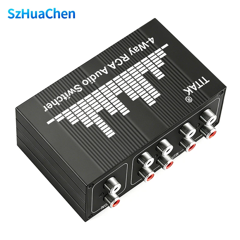 4CH RCA Stereo Audio Switcher Bi-Directional 1-to-4 or 4-to-1 L/R Selector Box for Home Theater Sound System