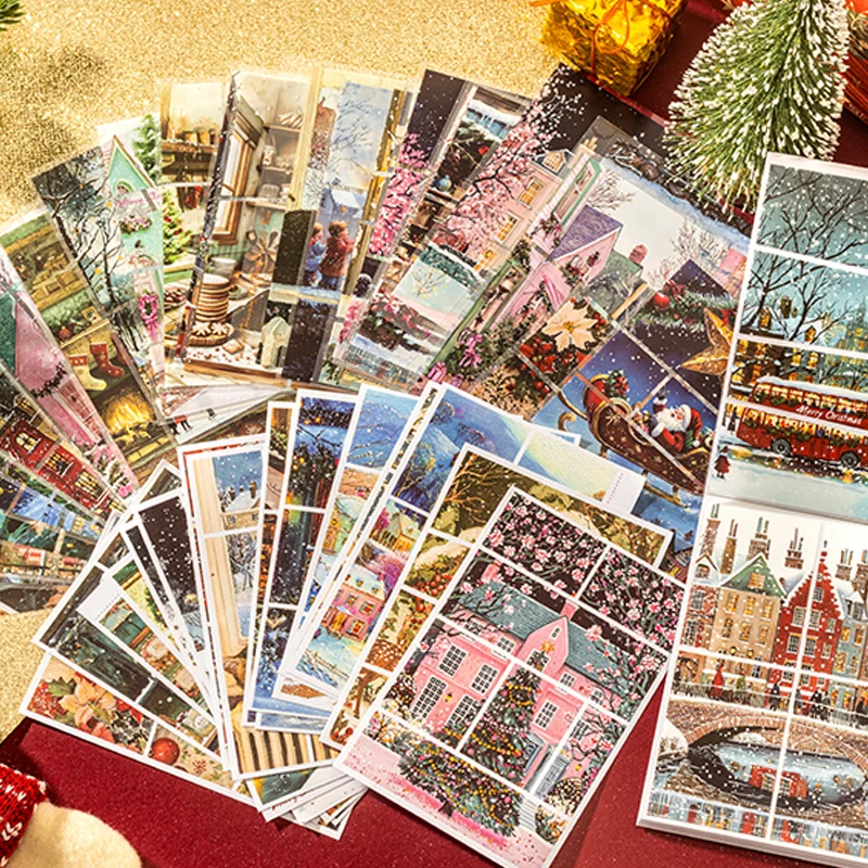30pcs Christmas Wonderland Series Christmas Theme Dual Material Split Mirror Sticker Book Handbook Collage DIY Scrapbooking Card