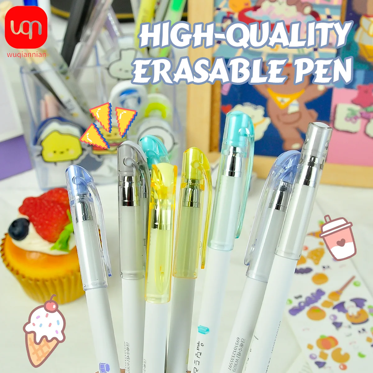 

WQN-4/8/12 шт. простые и стильные стираемые гелевые ручки с наконечником 0,4 мм, черные/синие чернила, быстросохнущая бизнес-ручка для подписи, школьные принадлежности