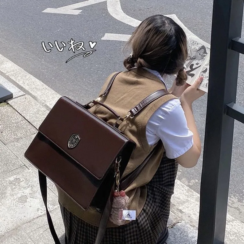 Japanese Preppy Style Student Jk Girls PU Uniform Tote Bag Female Retro Large Book Laptop Shoulder Handbags Crossbody Backpack