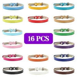 16 Pcs/Lot Soft Leather Solid Cat Collar Adjustable Puppy Collars For Cat Kitten Accessories Chihuahua Necklace Pet Supplies