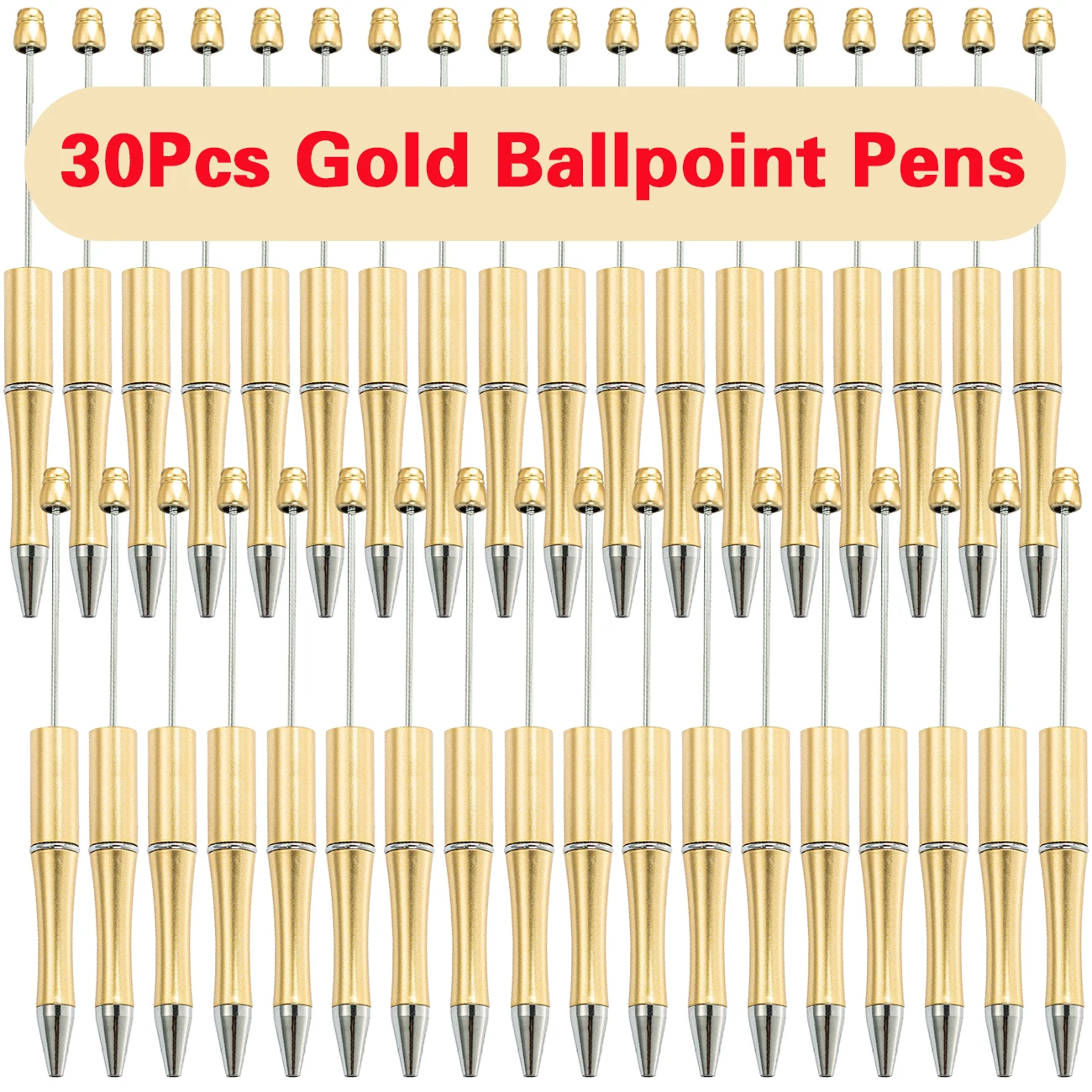 

30Pcs Gold Beaded Ballpoint Pen Pens Gift for Writing Beadable Pens DIY Gift for Student Office Supplies