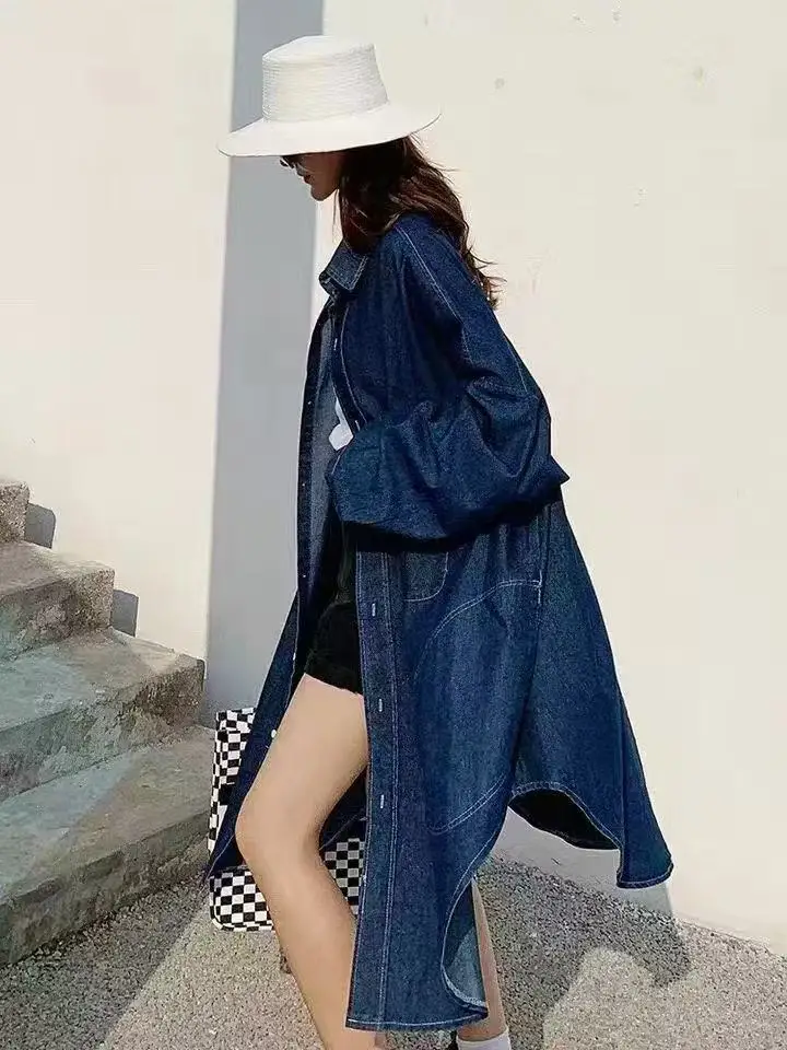 Long Denim Jaet Donna Primavera Autunno Allentato di grandi dimensioni BF Sle con colletto Big Kets Giacca a vento casual al ginocchio Sve