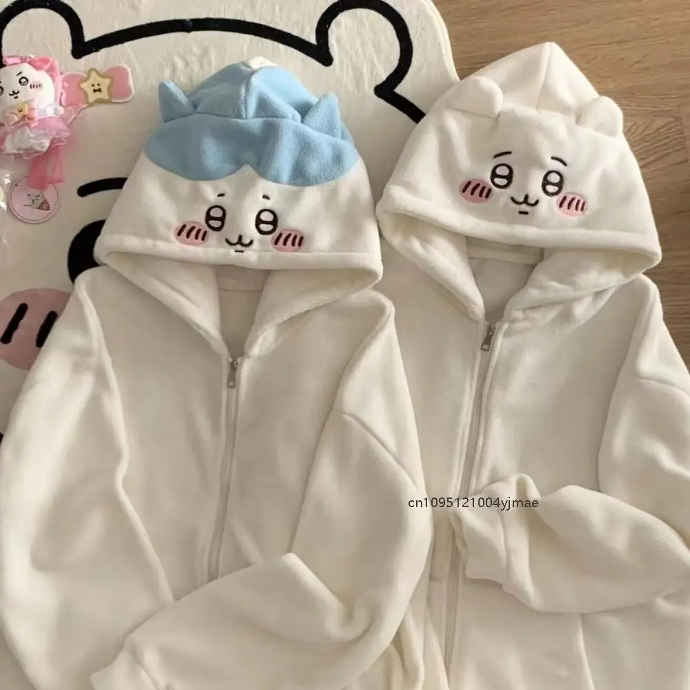 

Аниме Kawaii Chiikawa Hachiware утолщенный плюшевый свитшот куртка весна зима мультфильм женское теплое пальто милые хлопковые топы для девочек