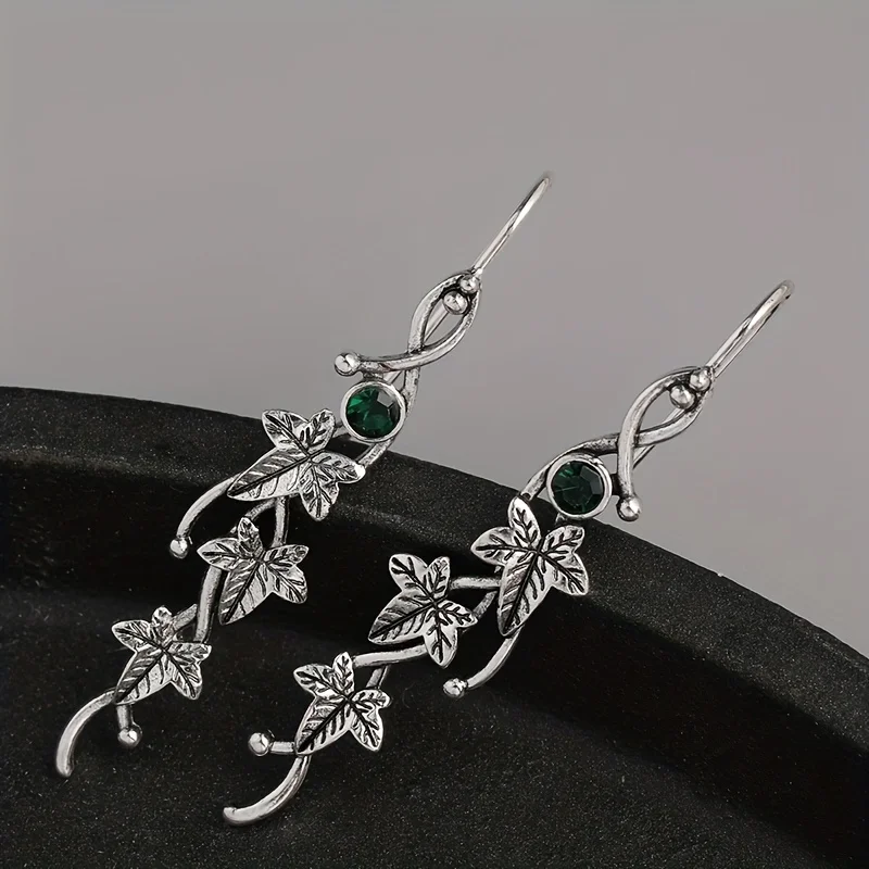 Vintage Ivy Elven Leaf Earrings For Women Silver Color Metal Crystal Earrings Female Fashion Custom Jewelry