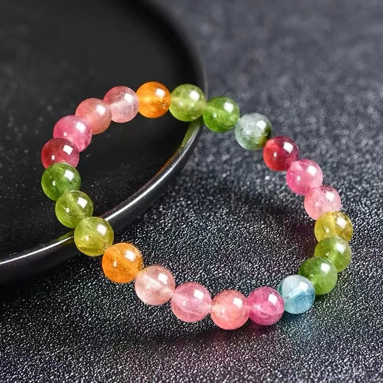 

Brazil Tourmaline Bracelet Women's Single Circle Natural Loose Bead Pendant Three Circles Rainbow Candy Tourmaline Bracelet