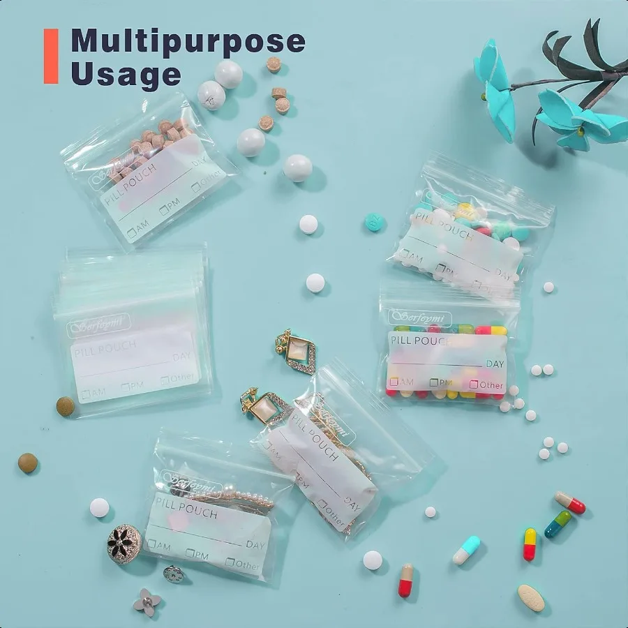 여행용 알약 가방, 알약 파우치 정리함, 120개입, BPA 프리, 3 x 2.75인치, 재사용 가능한 약 파우치, 필기 가능