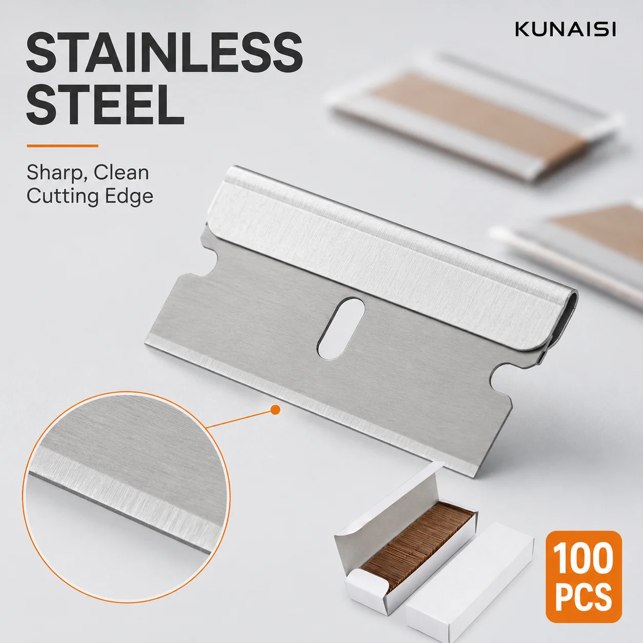 100PCS Stainless Steel Razor Scraper Replacement Blades Car Window Glass Sticker Adhesive Paint Remover Cleaning Tool