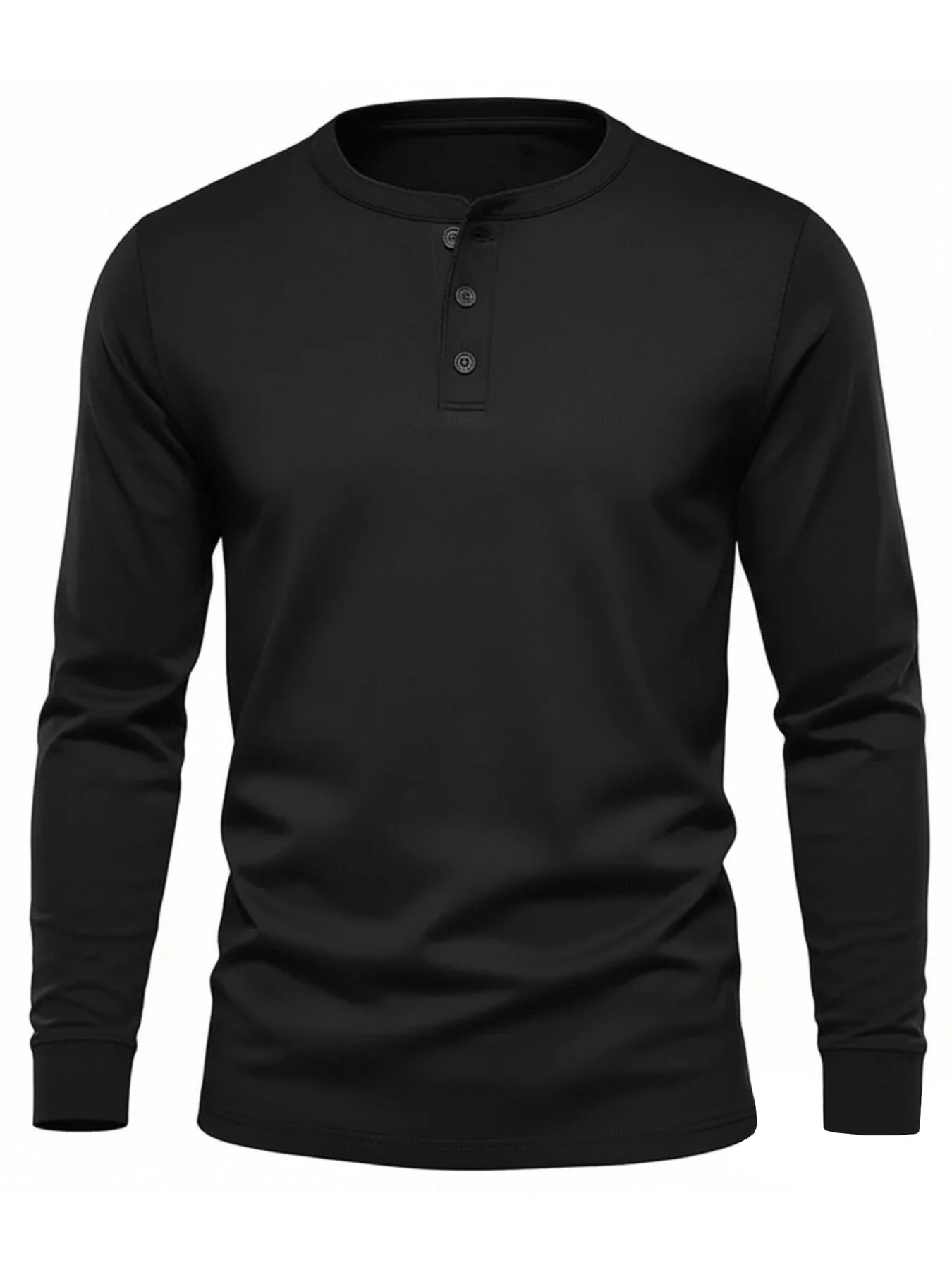 Men's plus size collarless polo shirt, black Henry shirt, spring and autumn long sleeved T-shirt sweatshirt
