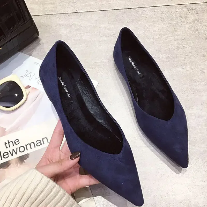 Pointed Toe Low Heel Elegant Navy Blue Work Shoes for Women Shallow Woman Footwear Luxury Brand Slip on 39 Quick Delivery Young