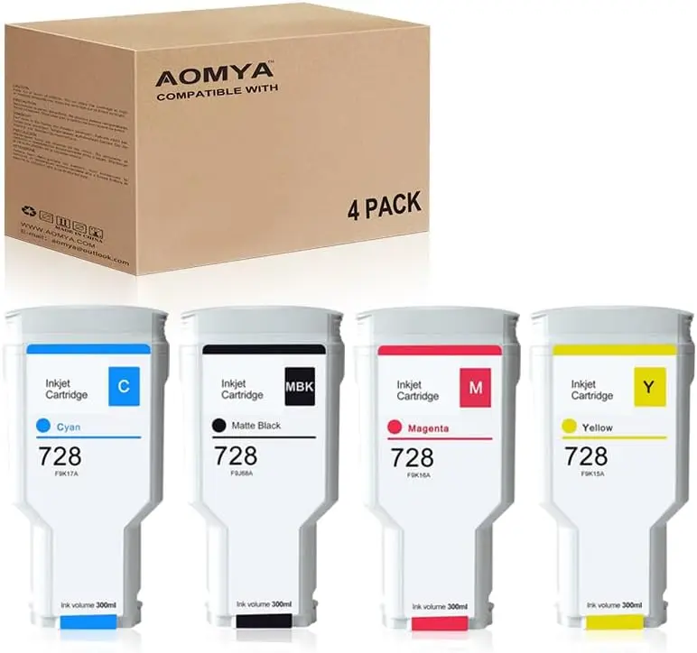 Aomya For HP-728 728XL Compatible HP728 Ink Cartridge For HP DesignJet T730 T830 With Full Ink F9J68A F9J67A F9J66A 1 Set /4C