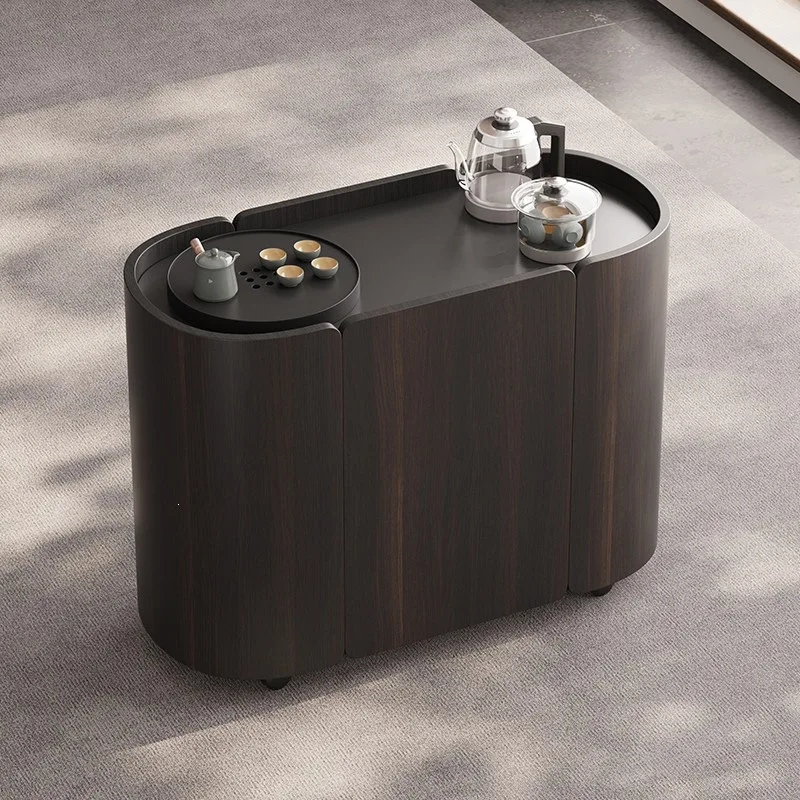 Movable tea table Italian simple living room solid wood tea cabinet tea integrated small coffee table household balcony  cart