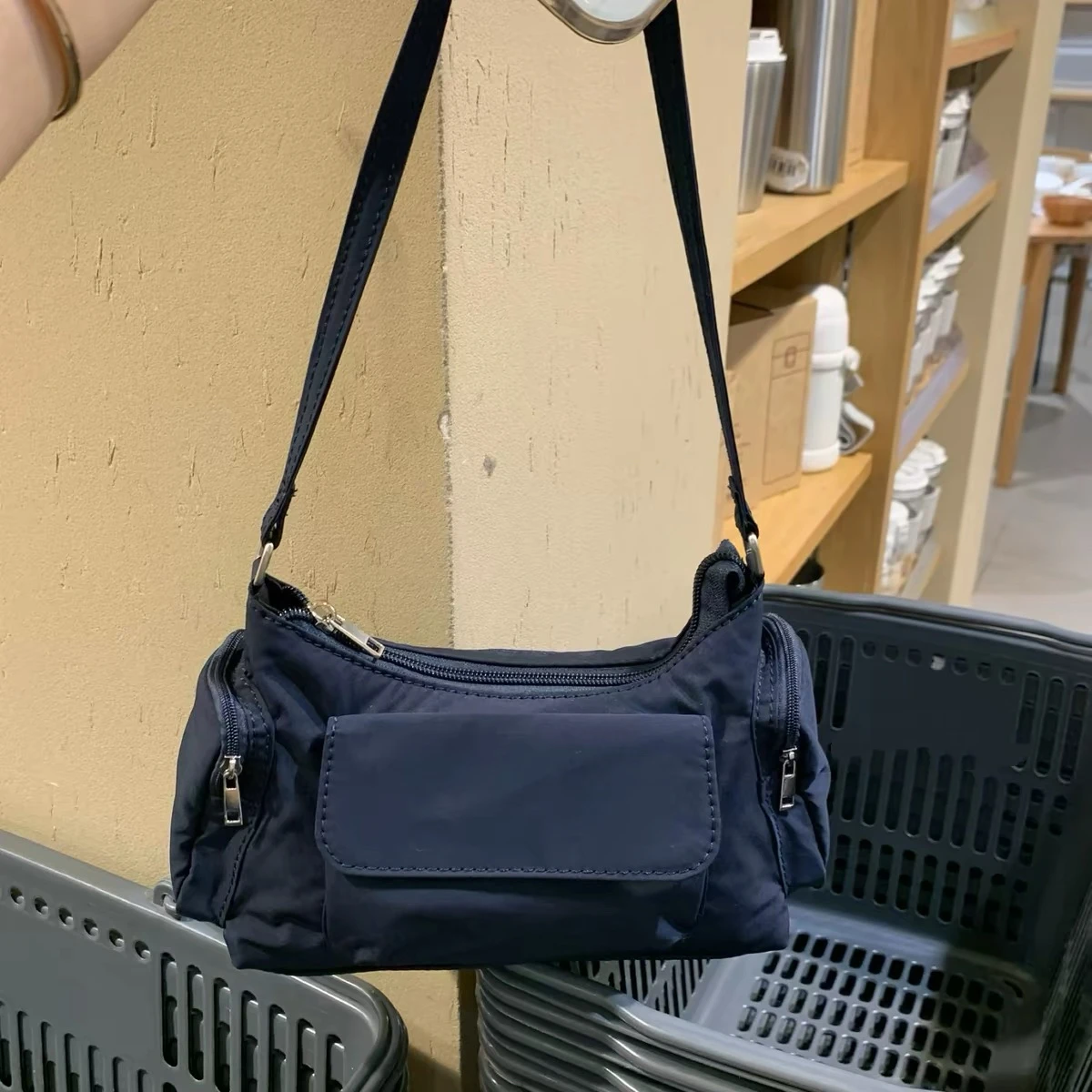 2026 New Multi-Pocket Nylon Bag French Bread Bag Versatile Single Shoulder Bag Underarm Bag Handbag Women's Fashion Bag