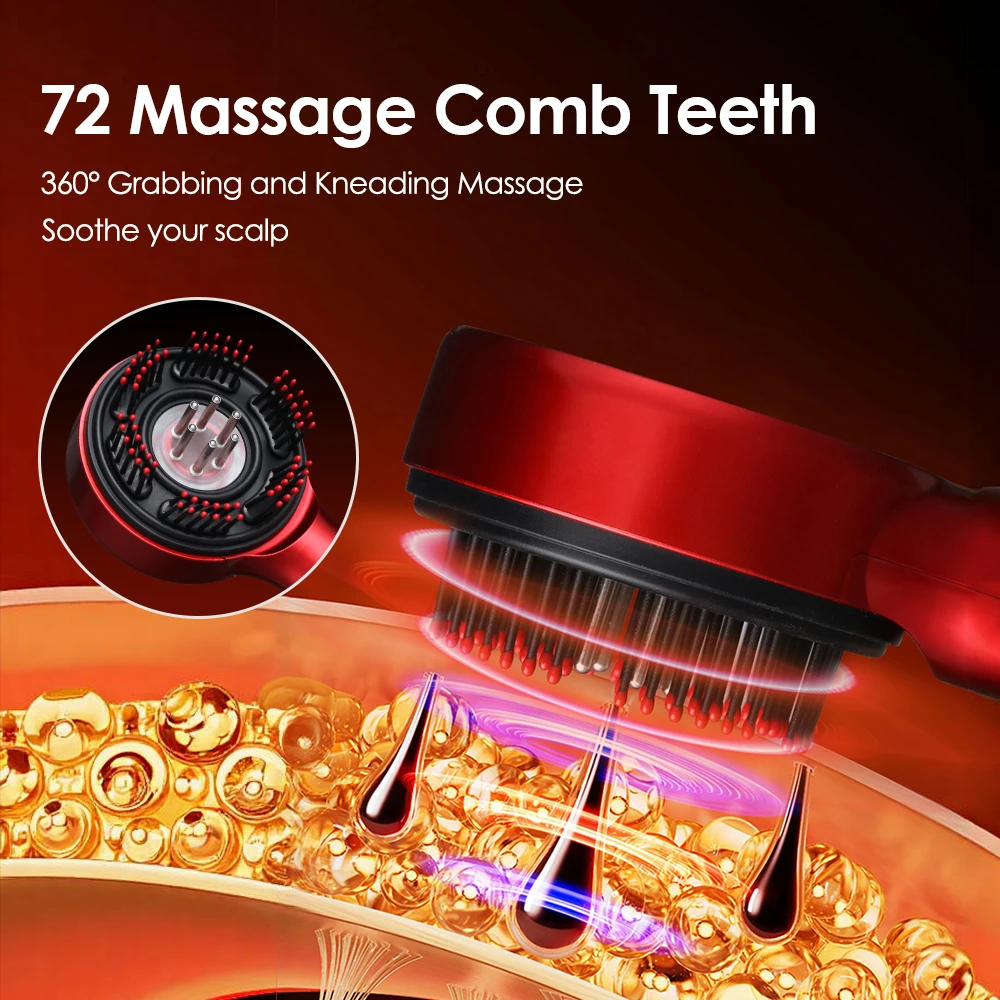 Scalp Massage Comb Electric Head Massager with 3-Color LED Light, 6ml Refillable Oil Reservoir 5 Adjustable Kneading Speeds